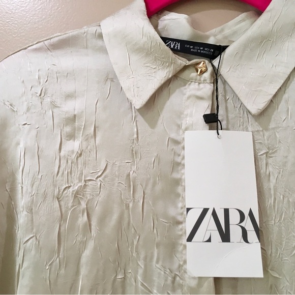 Zara shirt top button up long sleeve women m Wrinkled Look - Picture 6 of 9